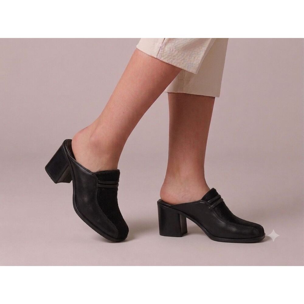 Bruno Valenti Black Leather Hair-On Mules Slip-On Loafers Dress Shoes 8